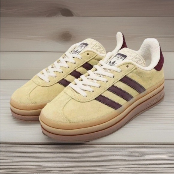 ADIDAS Unisex Gazelle Bold Sz.11/9.5 Color-alm. Yellow/Maroon Wedges Shoes NWHB - Picture 2 of 13